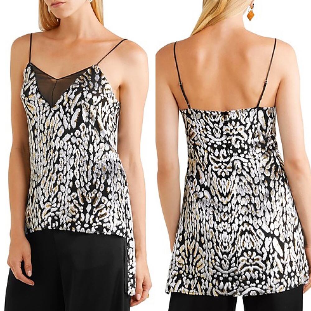 Adam Lippes Black White Gold Silk Top